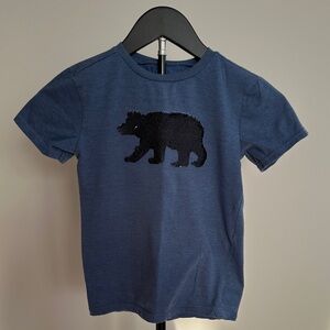 Little Blue House, Sequin Flip Navy Bear Kids T-Shirt- Sz 6